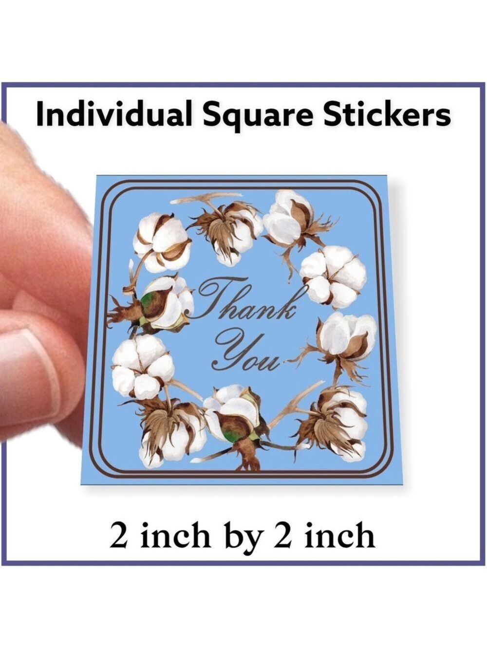 100 (2x2 Inch) Square Stickers, Cotton High Gloss, Thank You